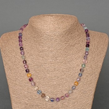 Clearance! Necklace Fluorite Natural Stone Faceted Cube, diameter 6mm+-, length 51cm+