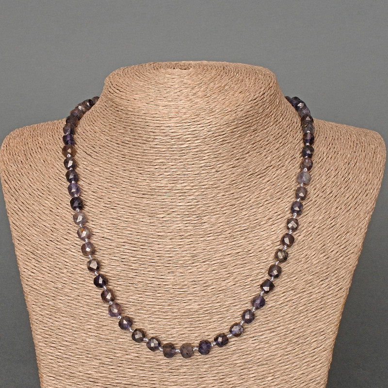Necklace Iolite Natural Stone Faceted Cube, diameter 6mm+-, length 48cm+