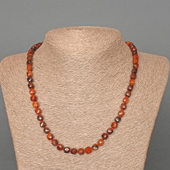 Brown Garnet Necklace, natural stone faceted cube, diameter 6.5mm+/-, length 49cm+