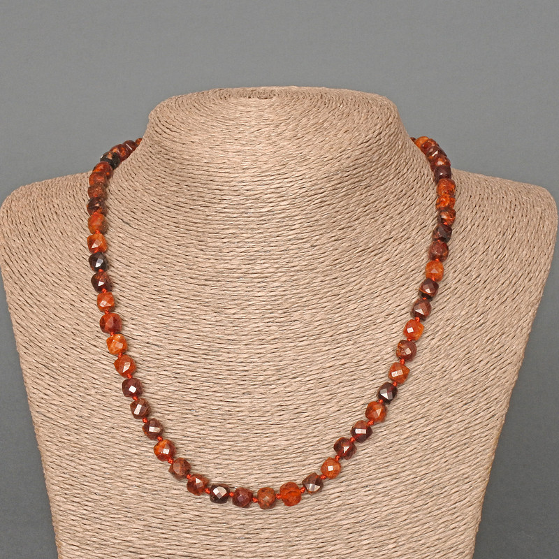 Brown Garnet Necklace, natural stone faceted cube, diameter 6.5mm+/-, length 49cm+