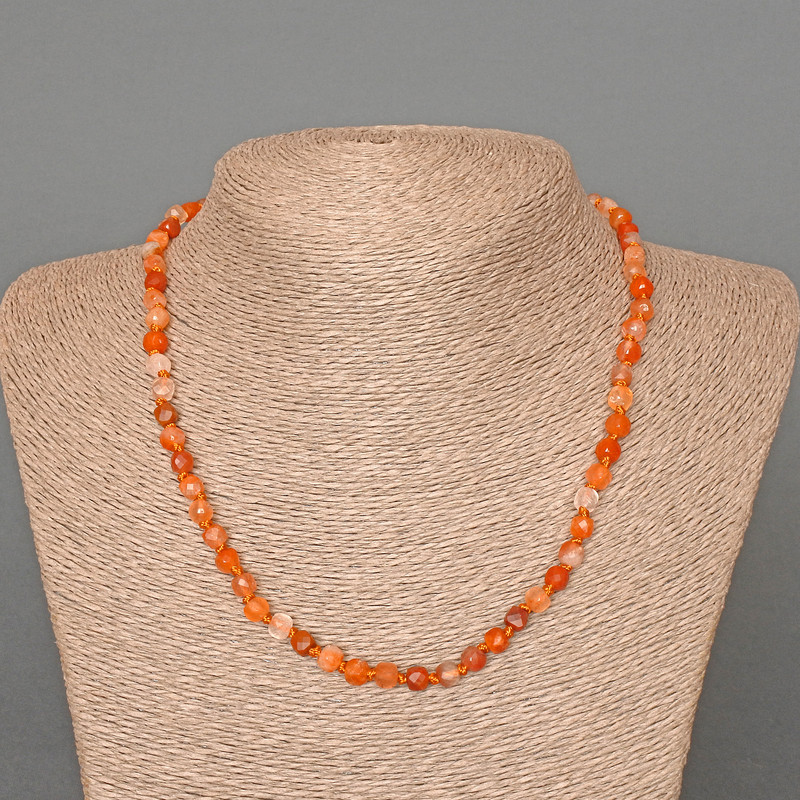 Necklace Carnelian Natural Stone Faceted Cube, diameter 5mm+-, length 47cm+