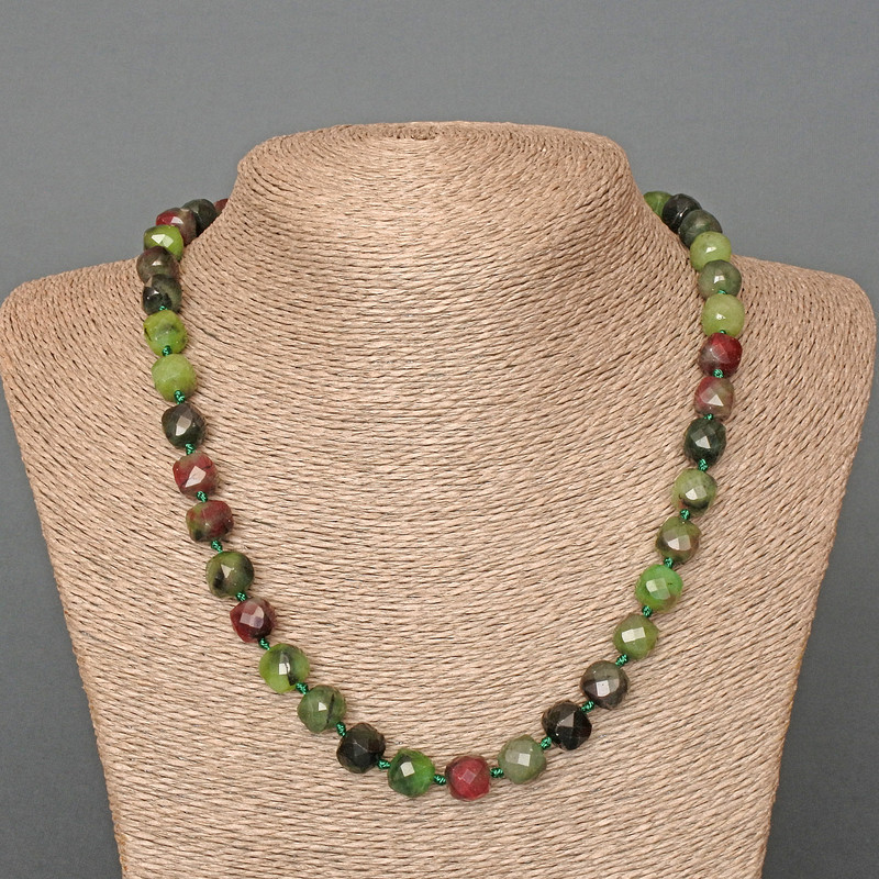 Zoisite Natural Stone Necklace, Faceted Cube Beads, Diameter 9mm+-, Length 50cm+