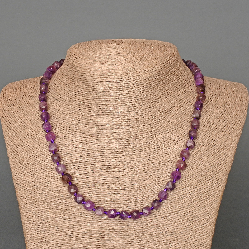 Necklace Amethyst Natural Stone Faceted Cube, diameter 7mm+-, length 50cm+