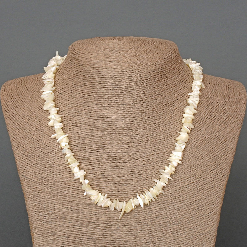 Necklace Mother-of-Pearl Milky-White Chip, diameter 8x2mm+-, length 48cm+