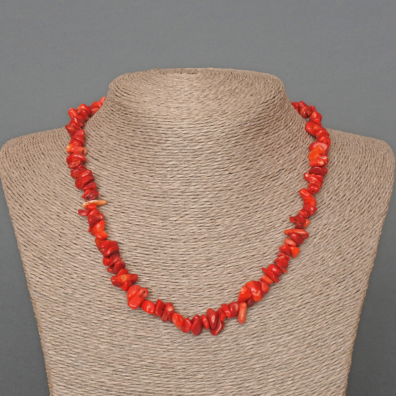 Coral Natural Stone Chip Necklace, diameter 7x3mm+/-, length 47cm+