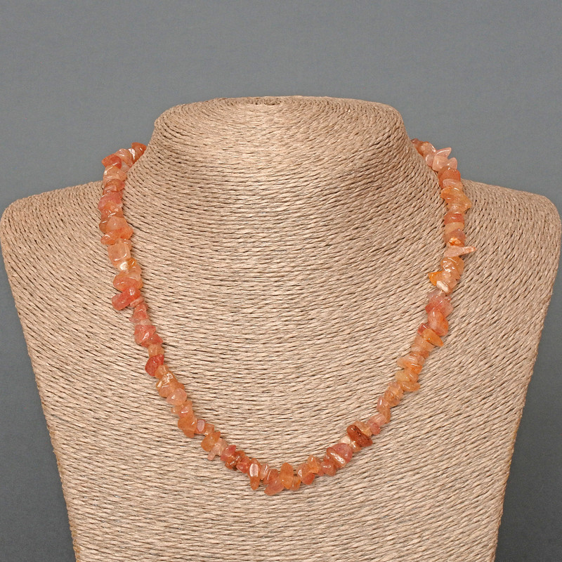 Strawberry Quartz Natural Stone Chip Necklace, diameter 8x3mm+/-, length 47cm+