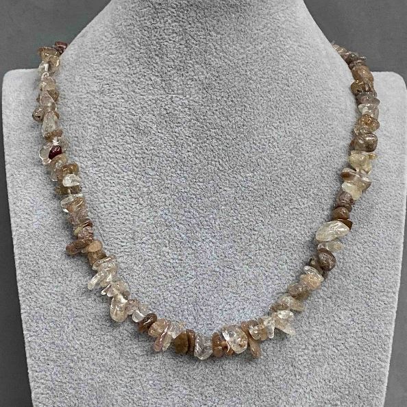 Rutilated Quartz Necklace, natural stone chip, diameter 8x3mm+/-, length 46cm+