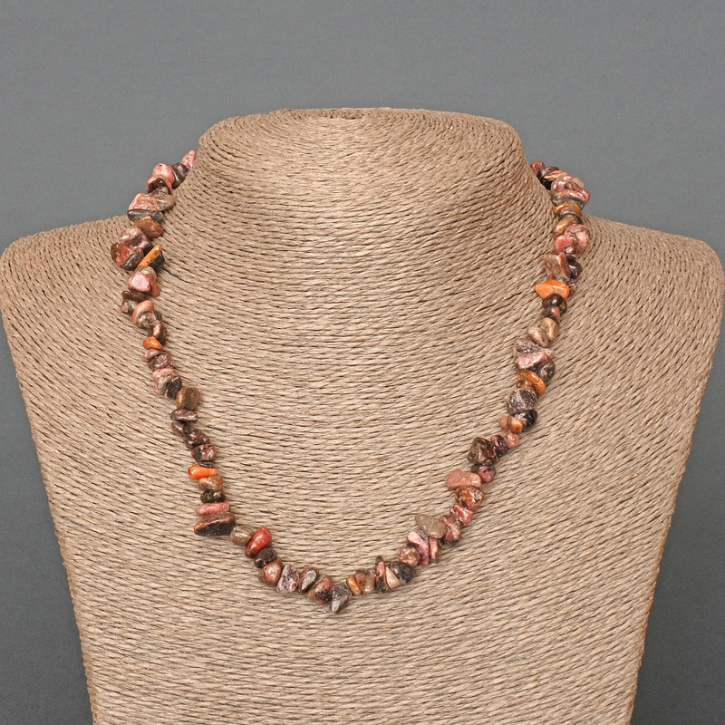 Rhodonite Necklace, natural stone chip, diameter 8x4mm+/-, length 47cm+