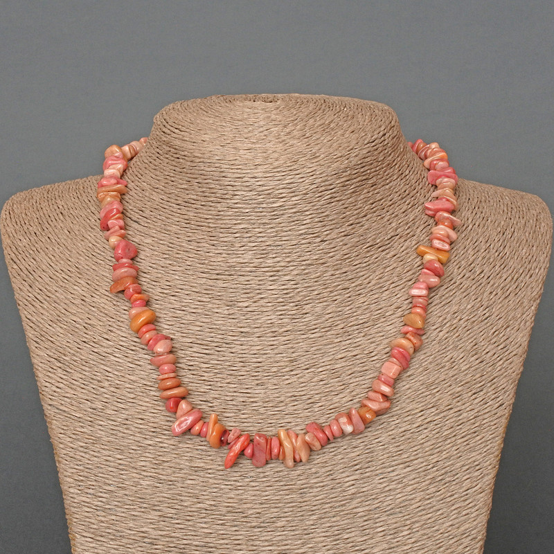 Rhodochrosite Necklace, natural stone chip, diameter 8x3mm+/-, length 47cm+