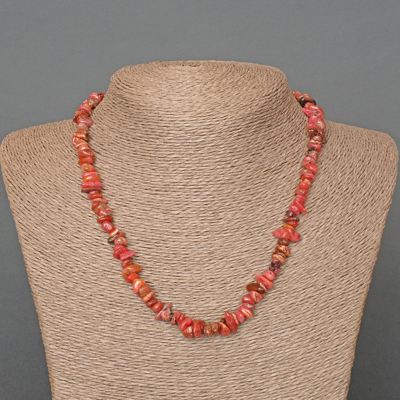 Rhodonite Necklace, natural stone chip, diameter 7x3mm+/-, length 46cm+