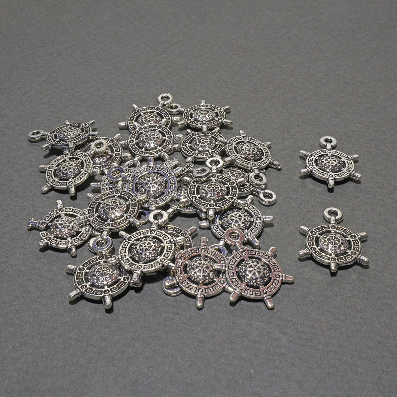 Ship's Wheel Pendant Finding, diameter 13.5x18.5mm+/-, pack of 23pcs+/- 20g