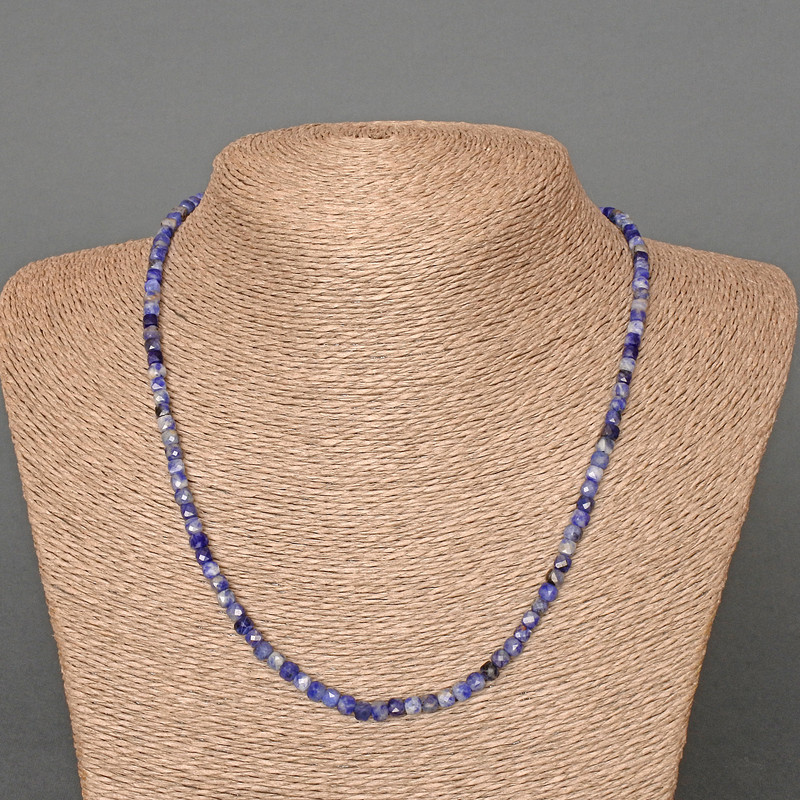 Sodalite Necklace, natural stone faceted cube, diameter 4mm+/-, length 47cm+
