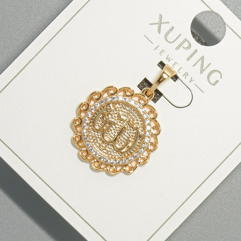 Xuping "Allah" Pendant with white rhinestones, diameter 17mm+/-, length 26mm+/- 18K gold plating