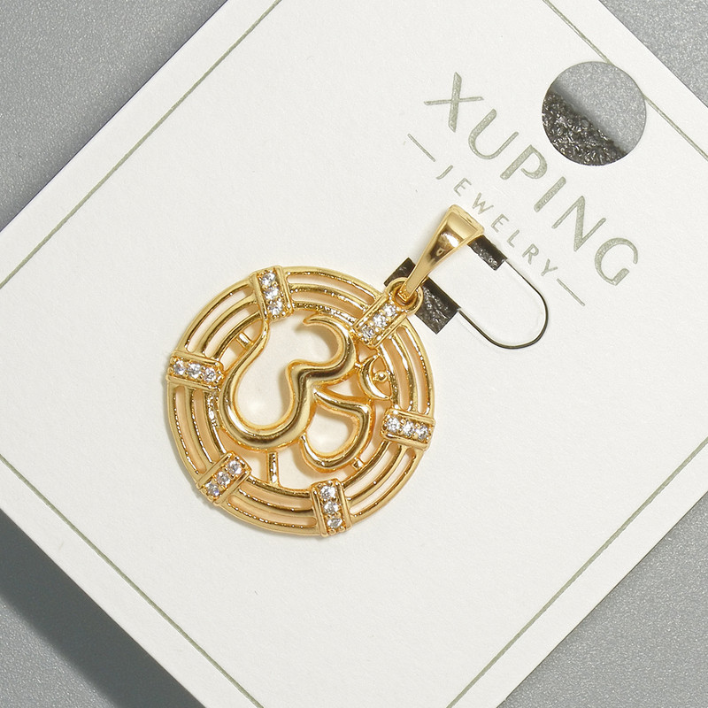 Xuping "Hindu Om Mantra" Pendant with white rhinestones, diameter 18mm+/-, length 26mm+/- 18K gold plating