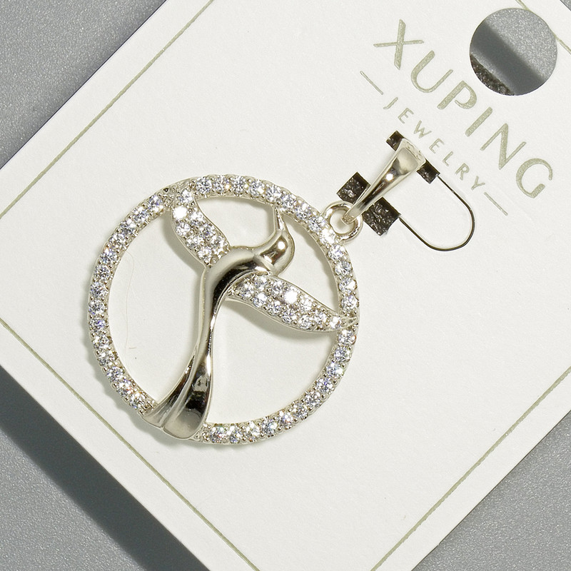 Xuping "Bird" Pendant with White Rhinestones, diameter 22mm+/-, length 31mm+/- rhodium