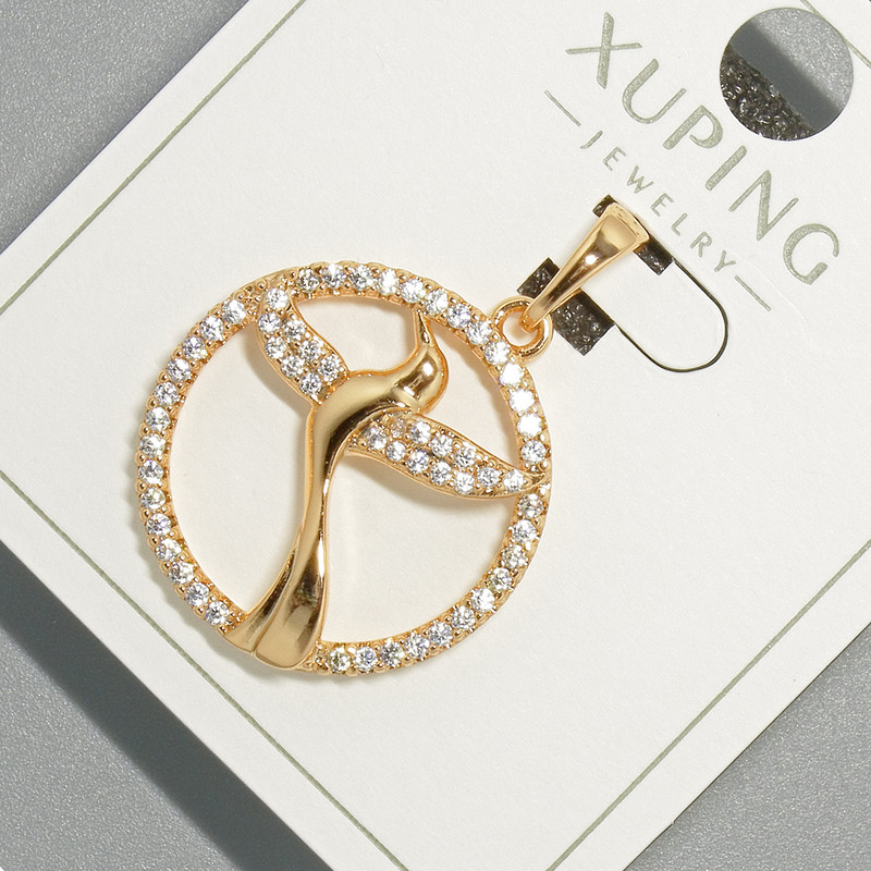 Xuping "Bird" Pendant with white rhinestones, diameter 22mm+/-, length 31mm+/- 18K gold plating