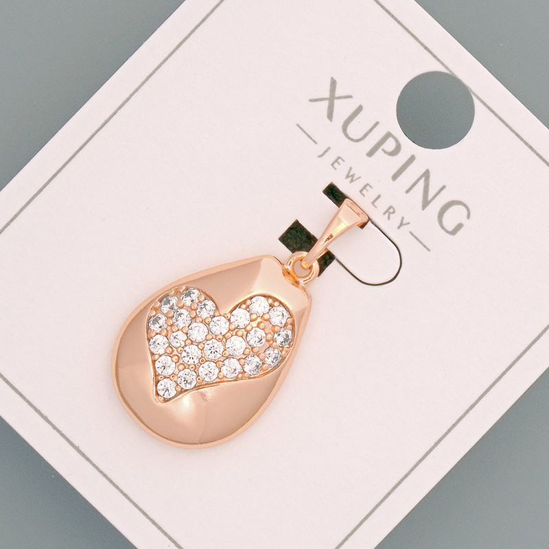 Xuping "Heart" Pendant with White Rhinestones, diameter 14.5x19mm+/-, length 27mm+/- 18K gold plating