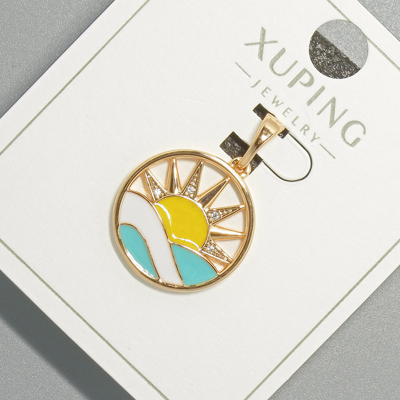 Xuping "Sun" Pendant with White Rhinestones and Enamel, diameter 17mm+/-, length 24mm+/- 18K gold plating
