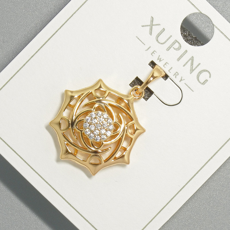 Pendant "Sun" Xuping with white rhinestones, diameter 18mm+/-, length 27mm+/- 18K gold plating