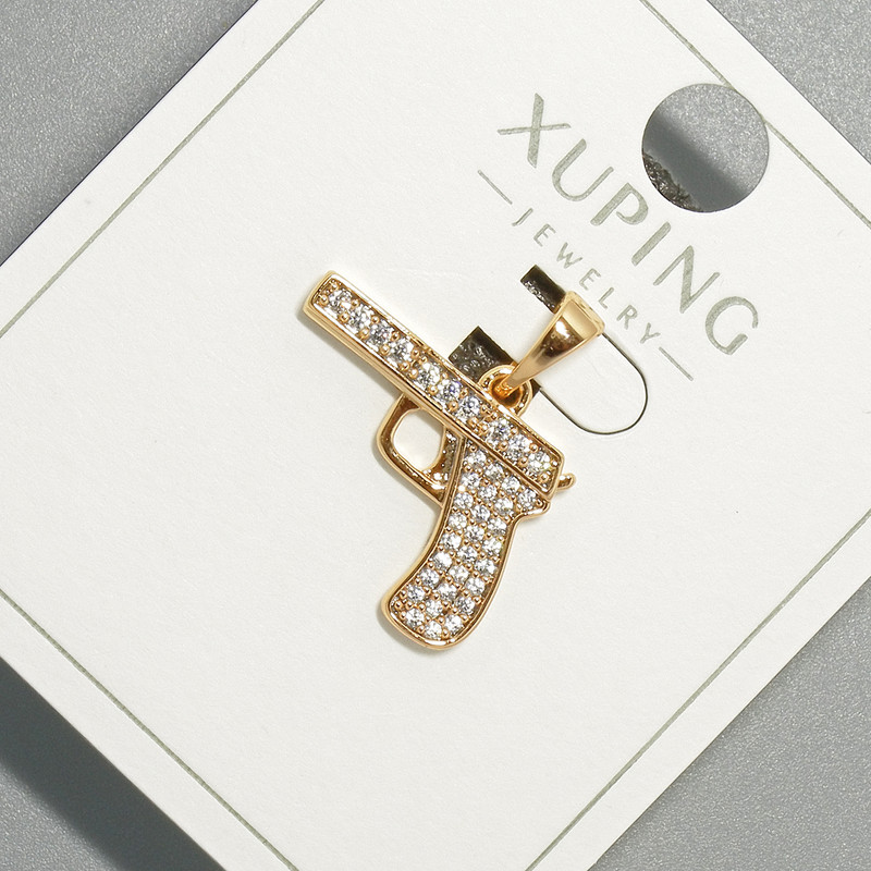 Xuping "Gun" Pendant with White Rhinestones, diameter 18x13.5mm+/-, length 20.5mm+/- 18K gold plated