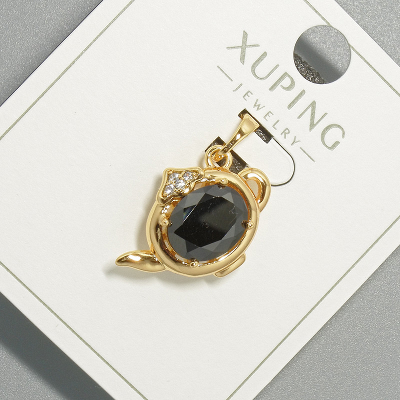 Xuping "Teapot" Pendant with White Rhinestones and Black Crystal, diameter 20.5x14mm+/-, length 20mm+/- 18K gold plated