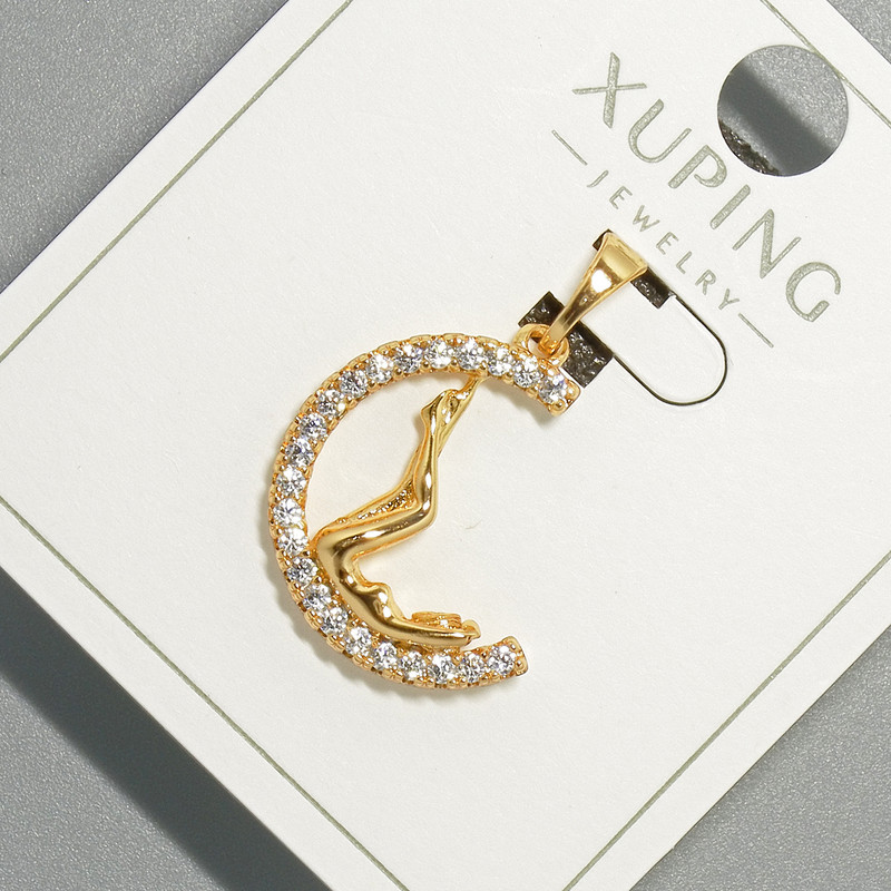 Xuping "Girl" Pendant with White Rhinestones, diameter 15x19mm+/-, length 26mm+/- 18K gold plated