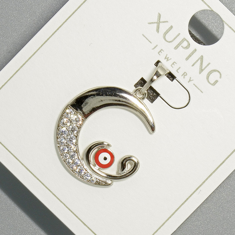 Xuping "Moon Eye" Pendant with White Rhinestones and Red Enamel, diameter 18.5x19.5mm+/-, length 26mm+/- rhodium