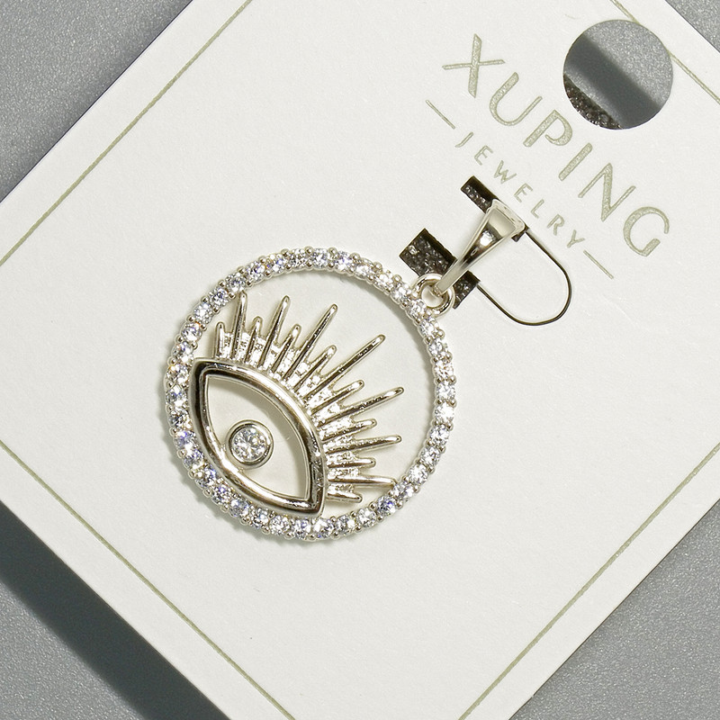 Xuping "Eye" Pendant with White Rhinestones, diameter 18mm+/-, length 36mm+/- rhodium