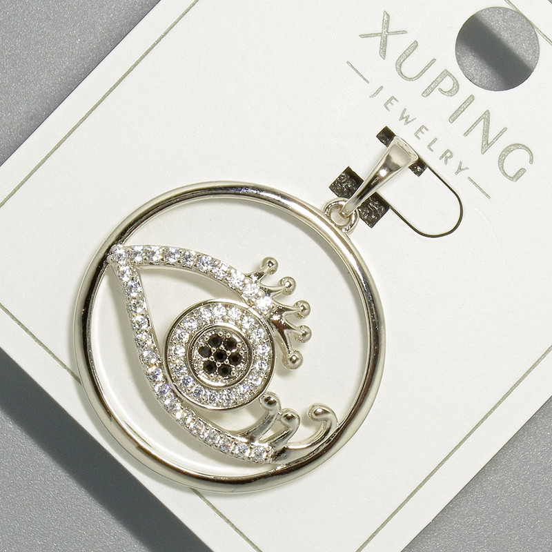Xuping "Eye" Pendant with White and Black Rhinestones, diameter 26mm+/-, length 33mm+/- rhodium