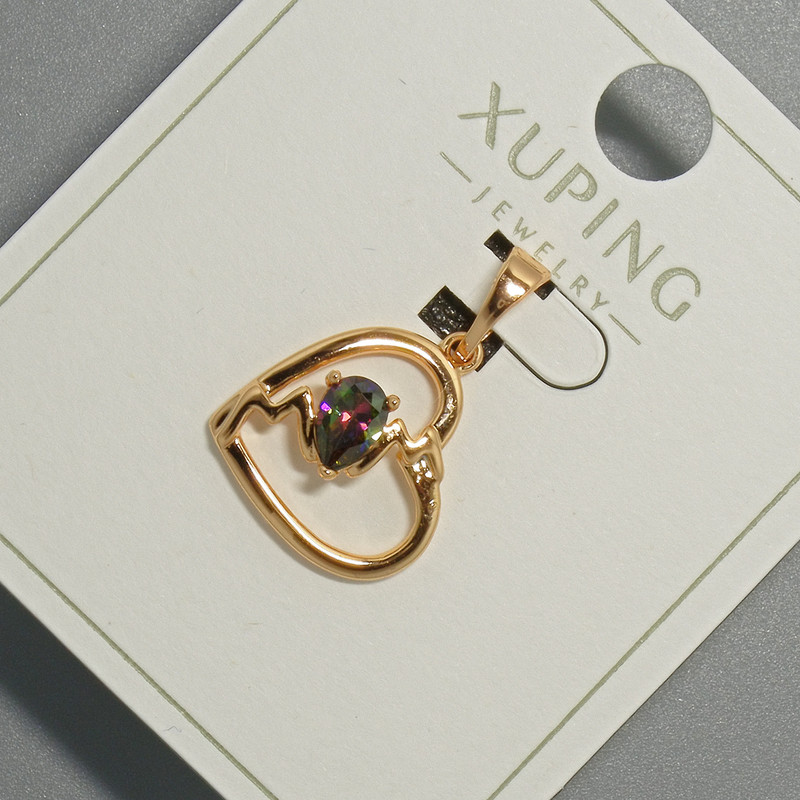 Xuping "Heart" Pendant with Green-Red Crystal, diameter 15x14.5mm+/-, length 22.5mm+/- 18K gold plated