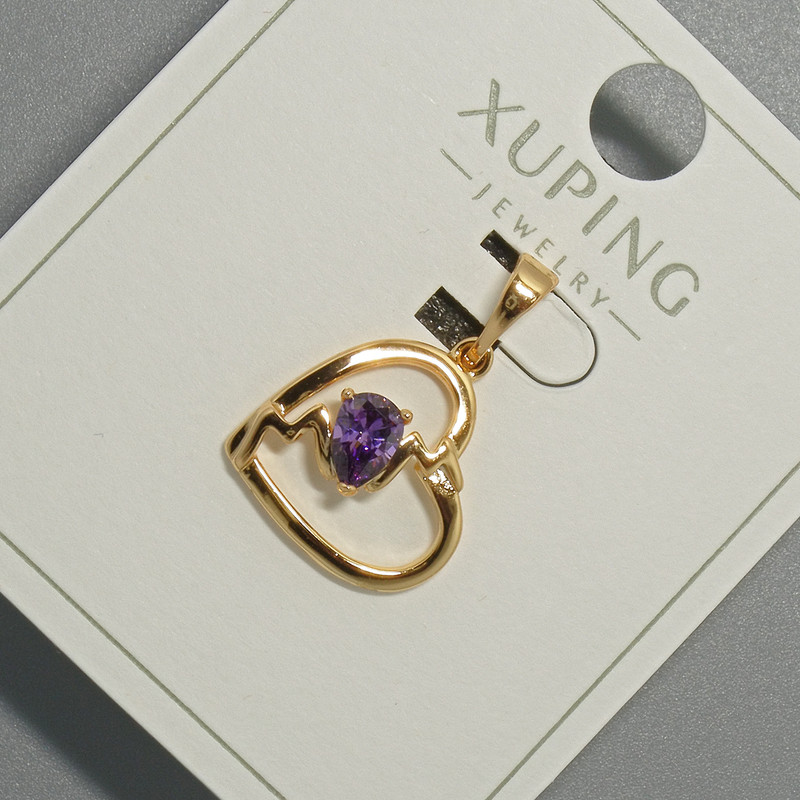 Xuping "Heart" Pendant with Purple Crystal, diameter 15x14.5mm+/-, length 22.5mm+/- 18K gold plated