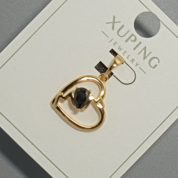 "Heart" Pendant Xuping with Black Crystal, diameter 15x14.5mm+-, length 22.5mm+- 18K gold plated