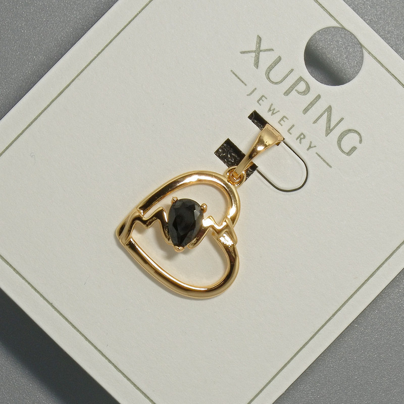 "Heart" Pendant Xuping with Black Crystal, diameter 15x14.5mm+-, length 22.5mm+- 18K gold plated