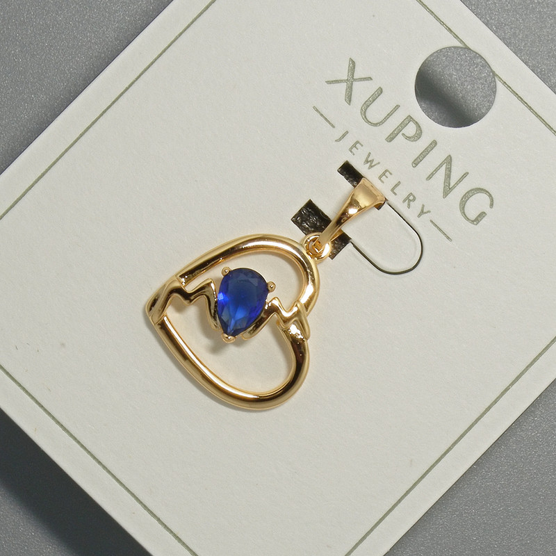 Xuping "Heart" Pendant with Blue Crystal, diameter 15x14.5mm+/-, length 22.5mm+/- 18K gold plated