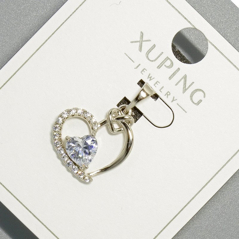 Xuping "Heart" Pendant with White Crystal and Rhinestones, diameter 15.5x16mm+/-, length 22mm+/- rhodium