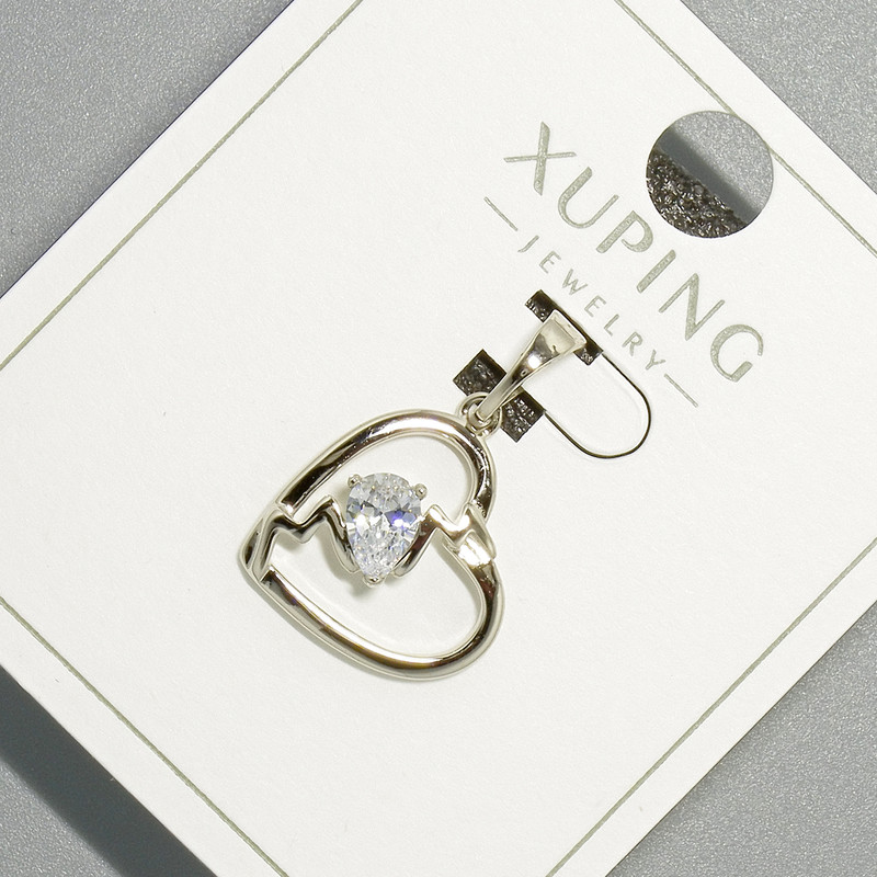 Xuping "Heart" Pendant with White Crystal, diameter 15x14.5mm+/-, length 23mm+/- rhodium