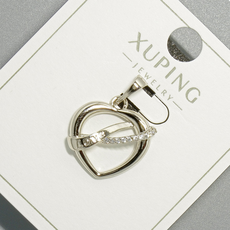 Xuping "Heart" Pendant with White Rhinestones, diameter 16x17mm+/-, length 23mm+/- rhodium