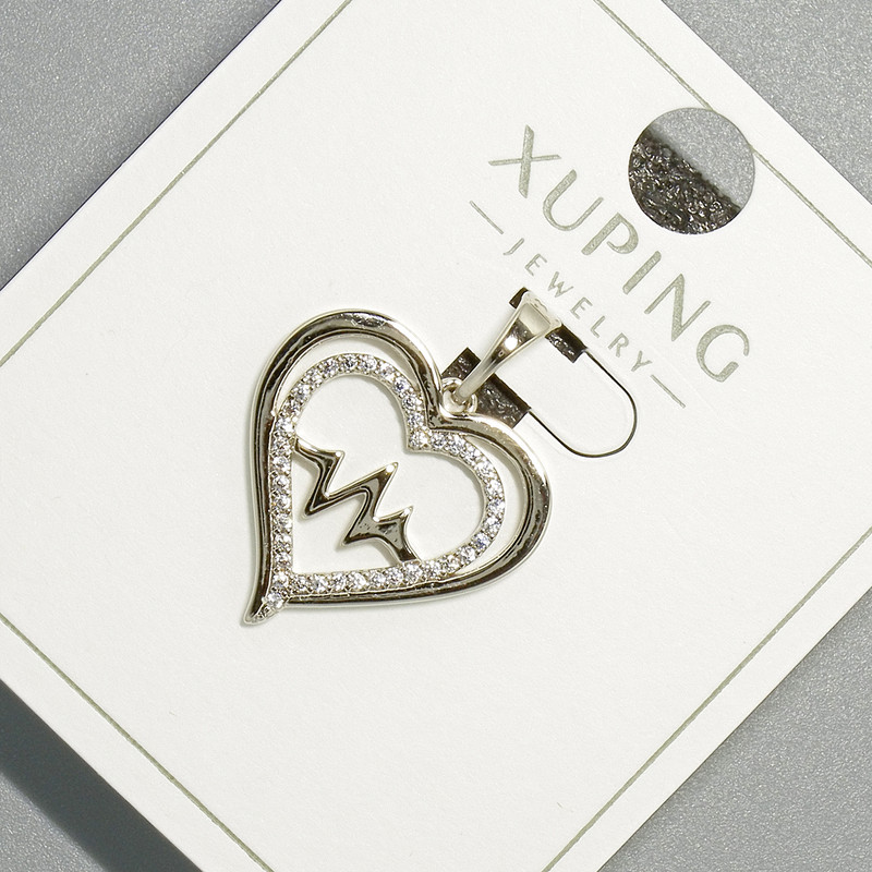 Xuping "Heart" Pendant with White Rhinestones, diameter 18x18mm+/-, length 23.5mm+/- rhodium