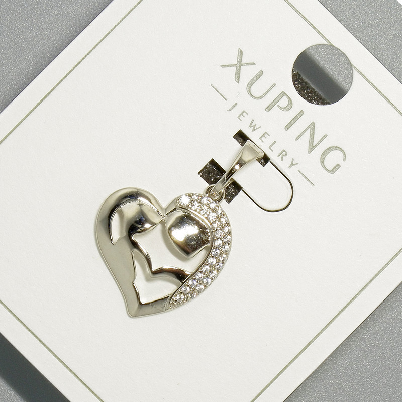 Xuping "Heart" Pendant with White Rhinestones, diameter 16x16mm+/-, length 23.5mm+/- rhodium