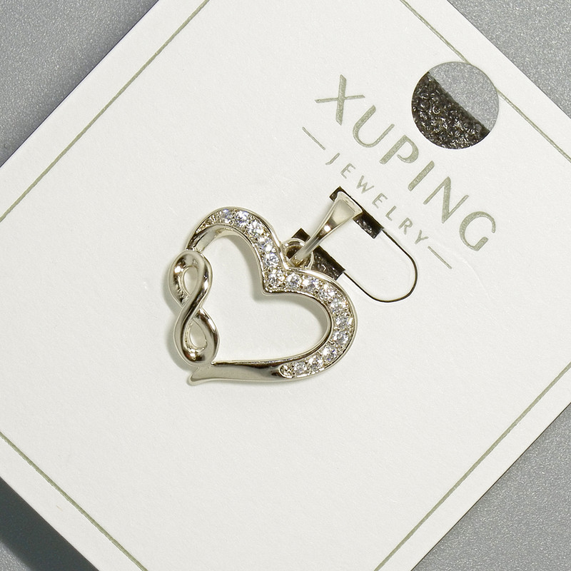 Xuping "Heart" Pendant with White Rhinestones, diameter 16x14mm+/-, length 19.5mm+/- rhodium