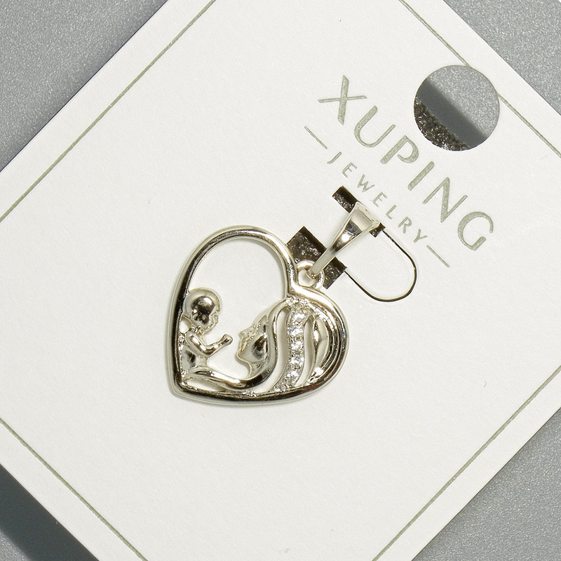 Xuping "Heart" Pendant with White Rhinestones, diameter 15.5x15mm+/-, length 20mm+/- rhodium