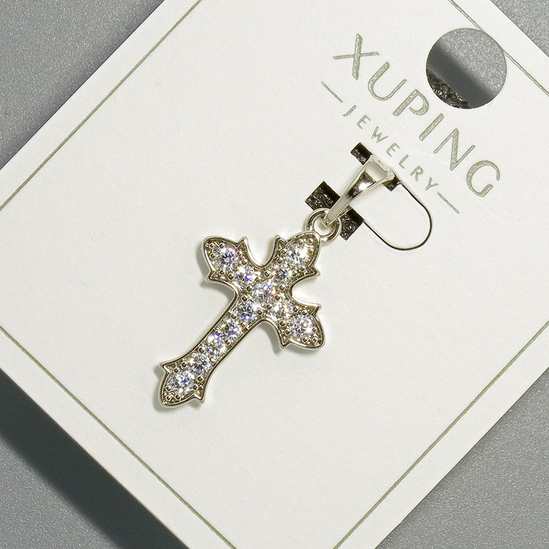 Xuping "Cross" Pendant with White Rhinestones, diameter 14x20mm+/-, length 27mm+/- rhodium