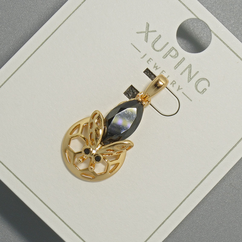 Xuping "Bee" Pendant with Black Crystal, diameter 12x20mm+/-, length 26mm+/- 18K gold plated