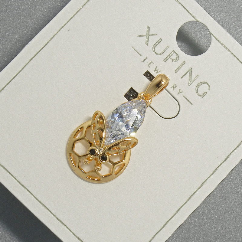 Xuping "Bee" Pendant with White Crystal, diameter 12x20mm+/-, length 26mm+/- 18K gold plating