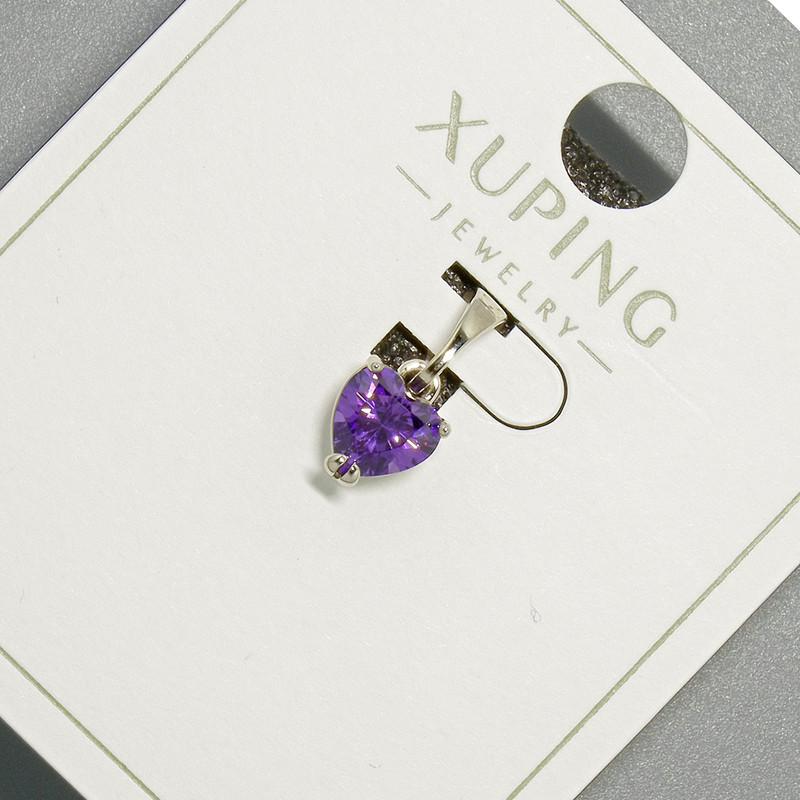 Xuping "Heart" Pendant with Purple Crystal, Diameter 6mm+/-, Length 14mm+/-, Rhodium Plated