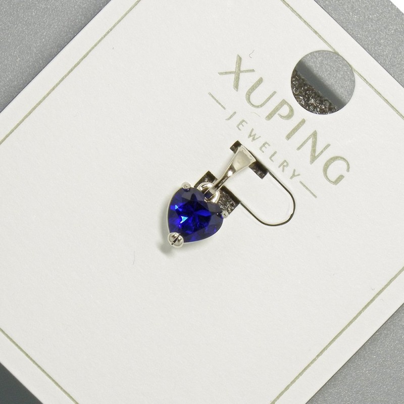 Xuping "Heart" Pendant with Blue Crystal, Diameter 6mm+/-, Length 14mm+/-, Rhodium Plated