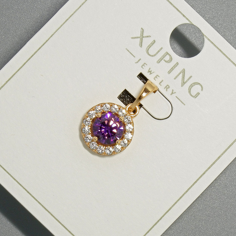 Xuping Pendant with Purple Crystal and White Rhinestones, diameter 10.5mm+/-, length 18.5mm+/- 18K gold plating