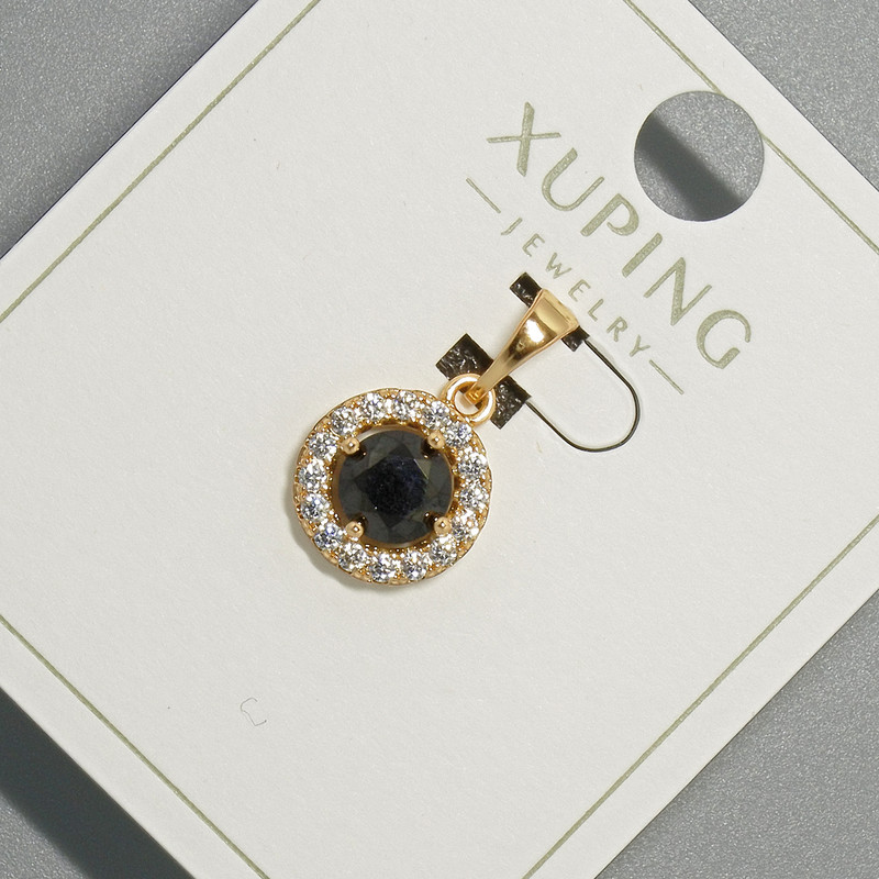Xuping Pendant with Black Crystal and White Rhinestones, diameter 10.5mm+/-, length 18.5mm+/- 18K gold plating