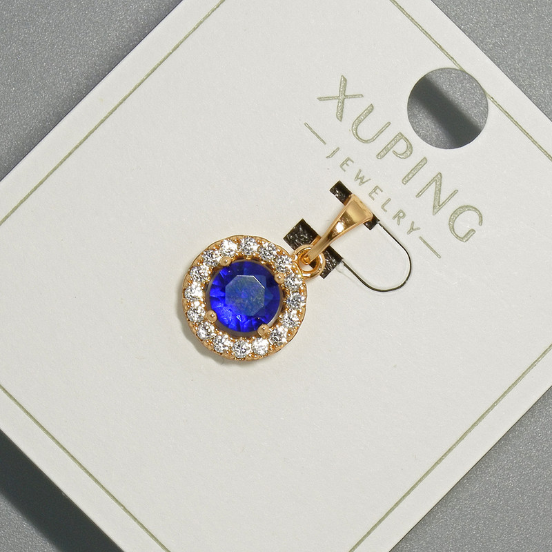 Xuping Pendant with Blue Crystal and White Rhinestones, diameter 10.5mm+/-, length 18.5mm+/- 18K gold plating