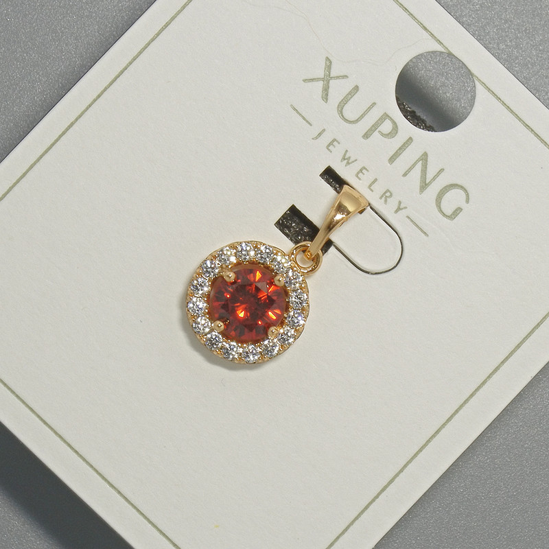 Xuping Pendant with Red Crystal and White Rhinestones, diameter 10.5mm+/-, length 18.5mm+/- 18K gold plating